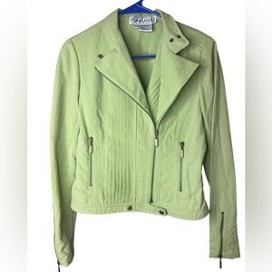 Carlisle SET Green Moto Jacket with Asymmetrical Zipper & Matching Pant Size 2